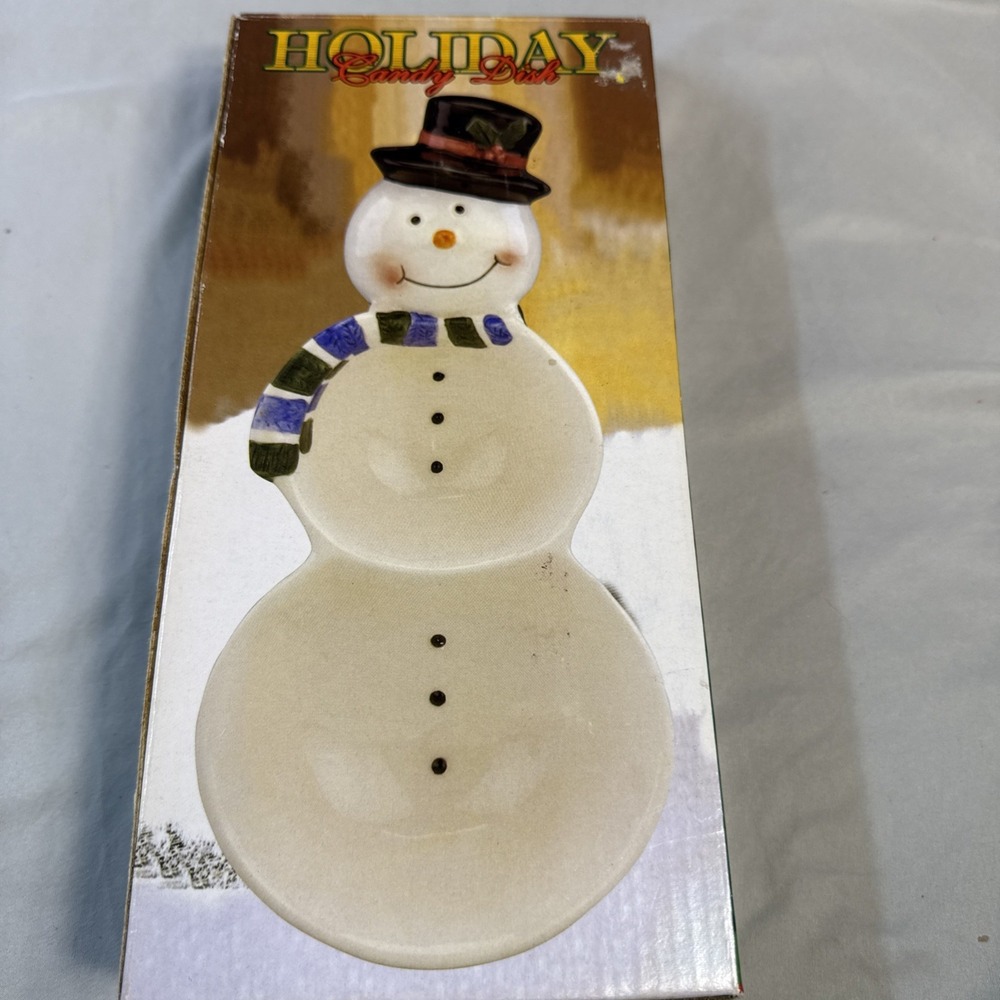 Vintage Family Dollar Holiday Ceramic Snowman Divided Candy Dish Serving Bowl